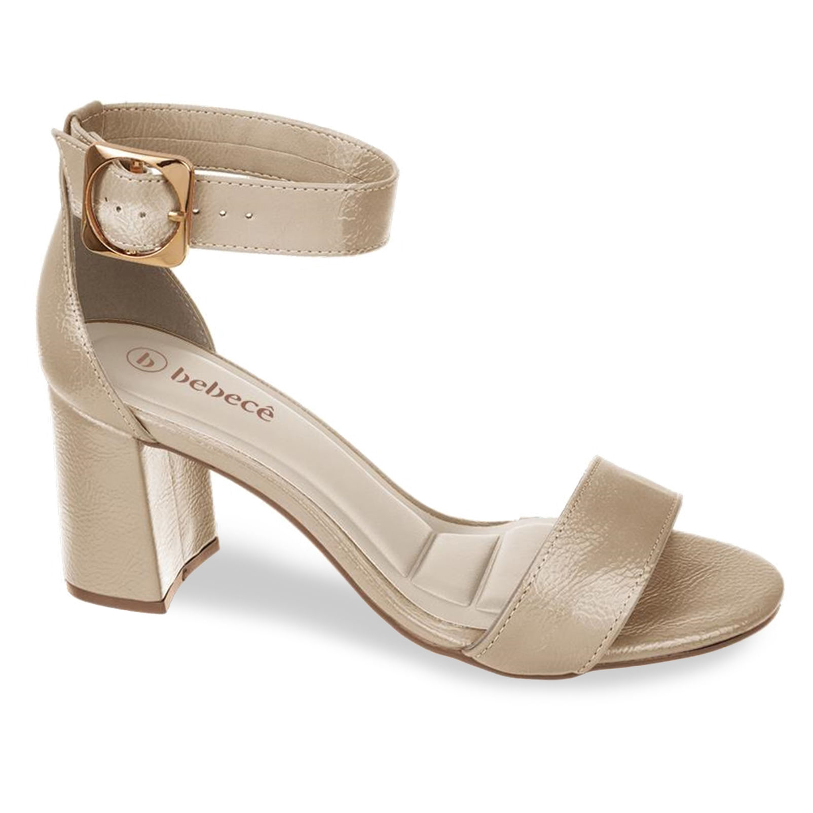 Sandália feminina nude com salto bloco de 7 cm vista lateral esquerda